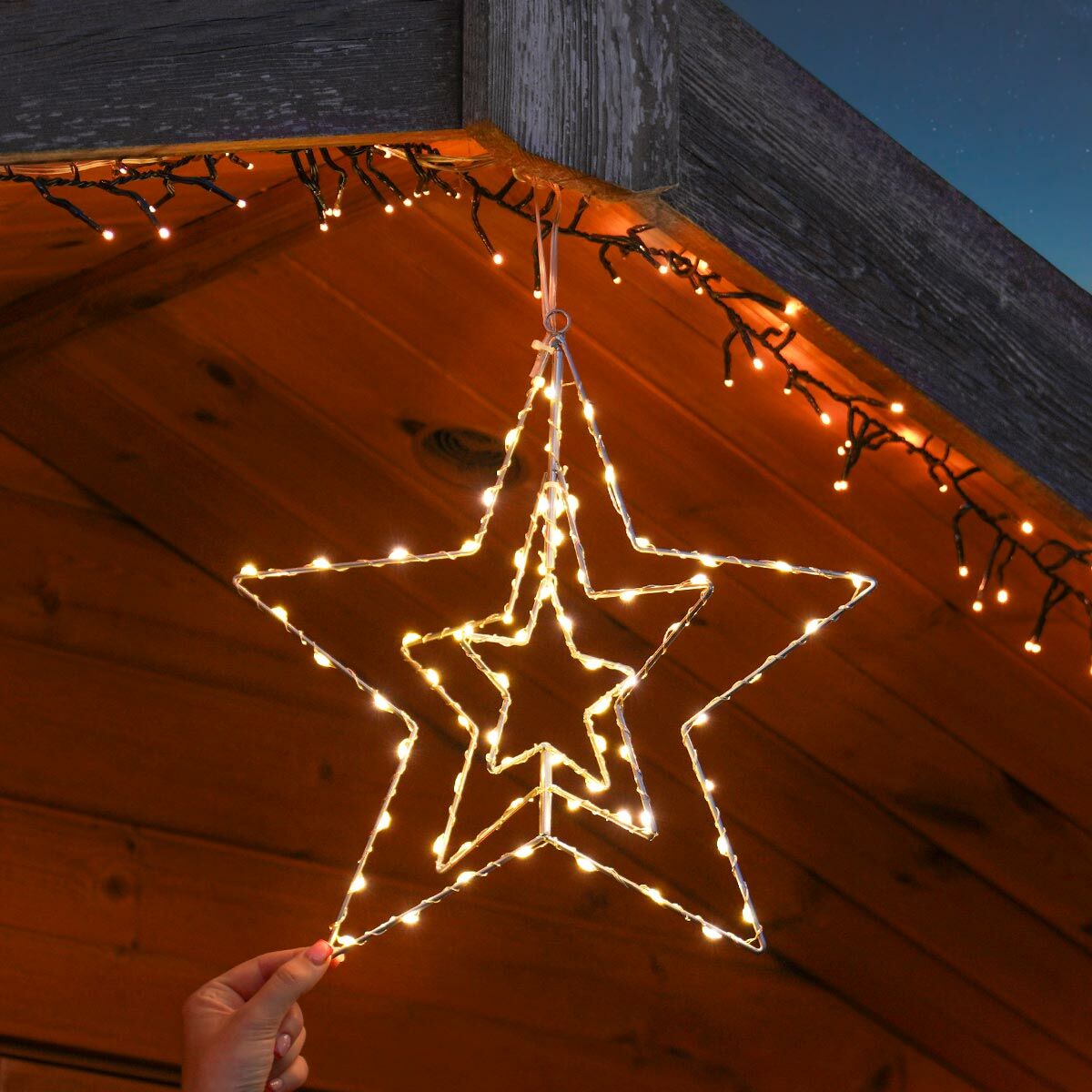 ConnectGo® Outdoor 3 Framed Wire Star Christmas Silhouette, Connectable image 1
