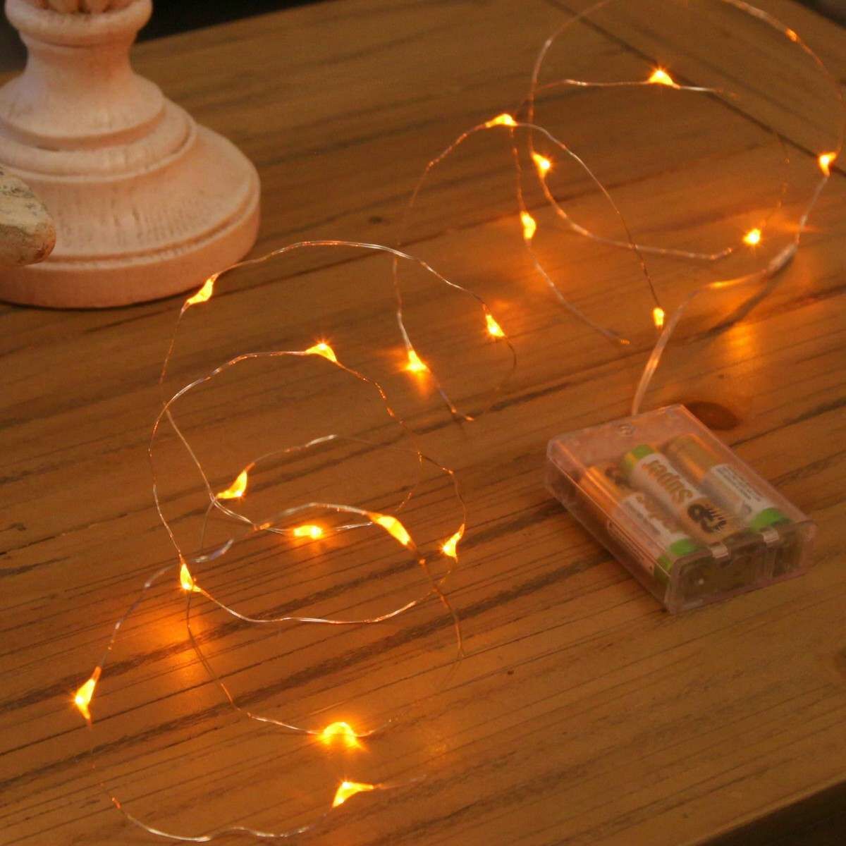 2m Battery Silver Firefly Wire Fairy Lights, 20 Amber LEDs