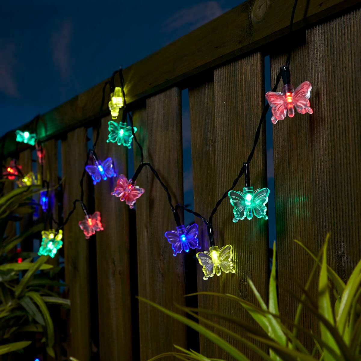 Solar Multi Function Butterfly Fairy Lights, 50 Multi Colour LEDs, 5m image 1