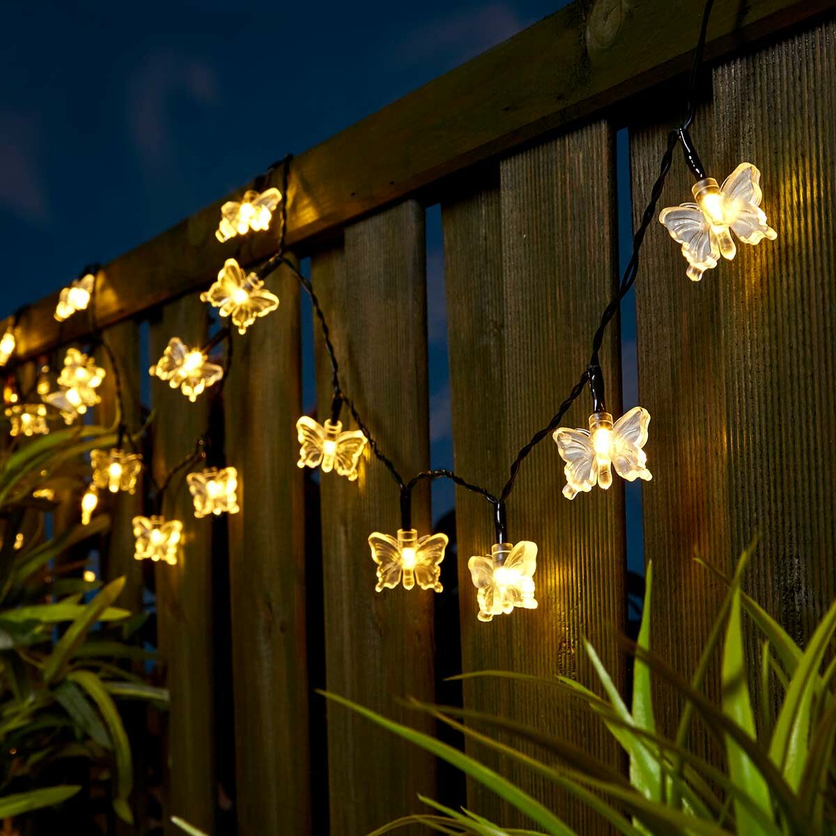 Solar Multi Function Butterfly Fairy Lights, 50 Warm White LEDs, 5m image 1