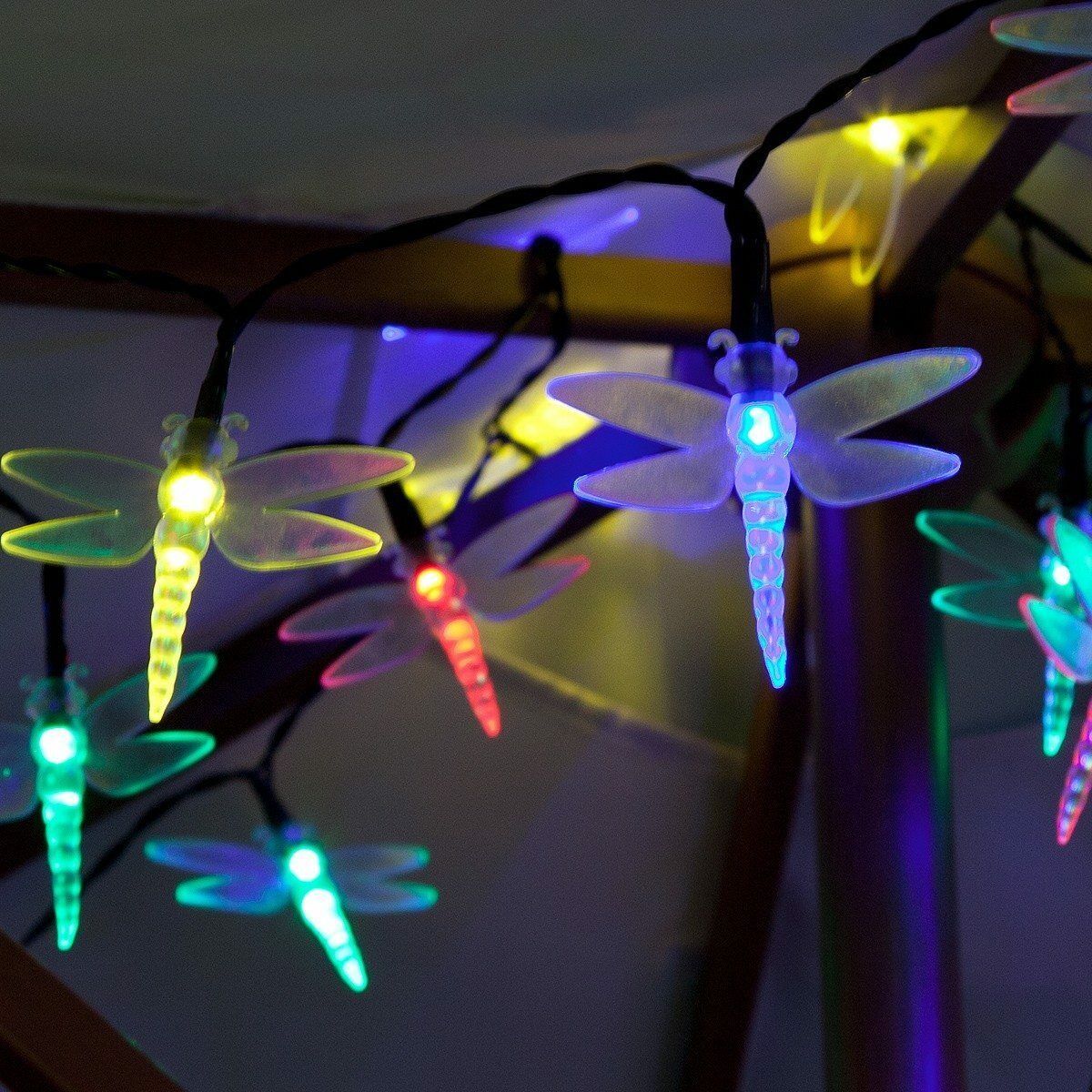 Solar Multi Function Dragonfly Fairy Lights, 50 Multi Colour LEDs, 5m image 1