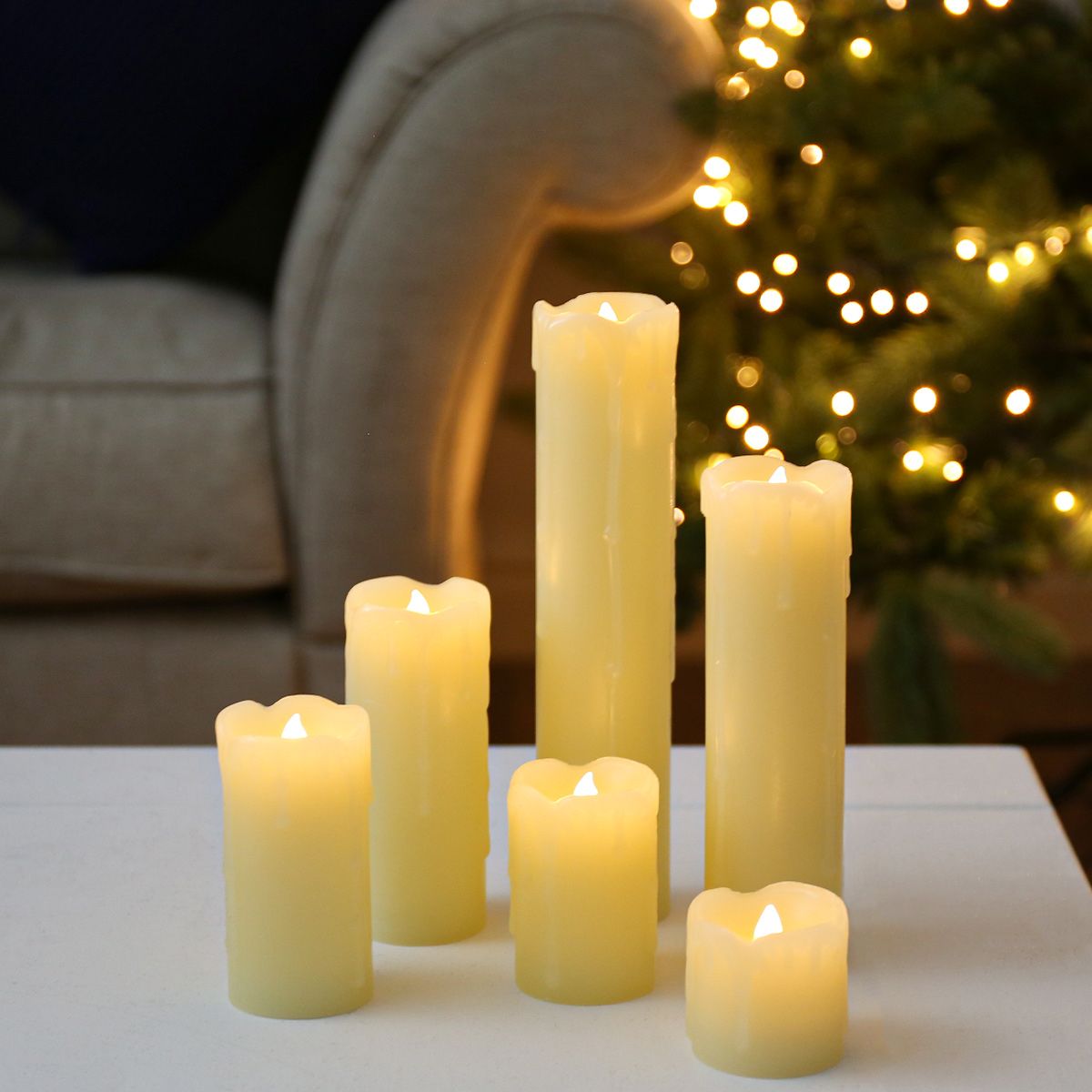6 Battery Flickering Dripping Wax Pillar LED Candles image 8