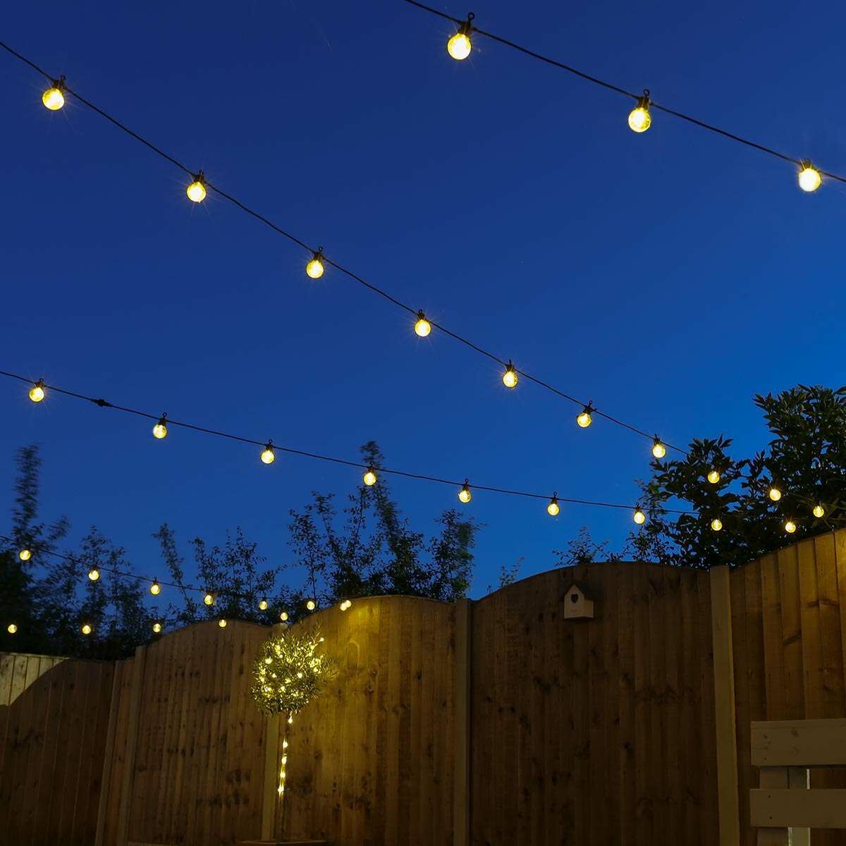 Outdoor Festoon Lights, Connectable, Warm White LEDs, Clear Bulbs, Black Cable image 2