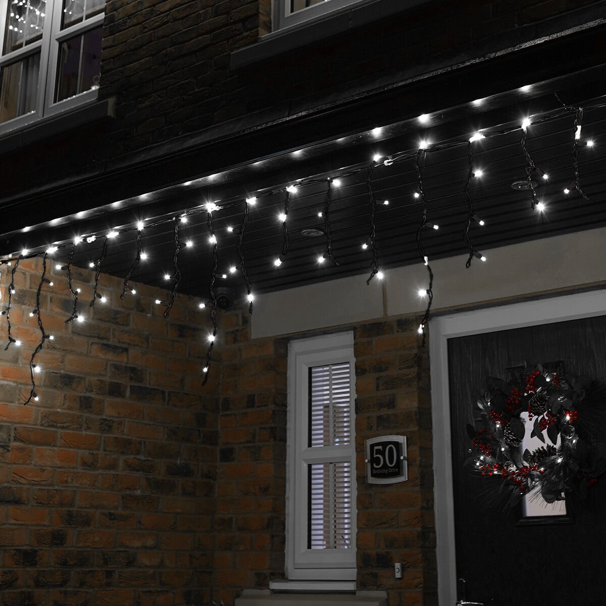 5m Outdoor Icicle Lights, Connectable, 120 White LEDs, Black Cable image 2
