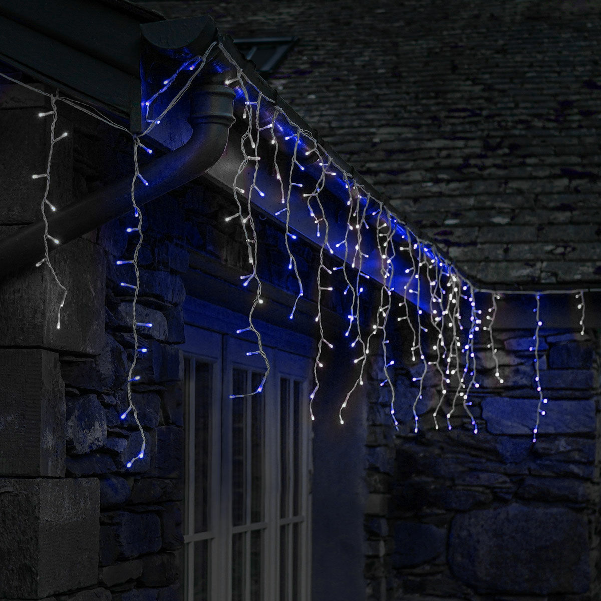 8.8m Christmas Snowing Effect Icicle Lights, 360 Blue &amp; White LEDs image 1