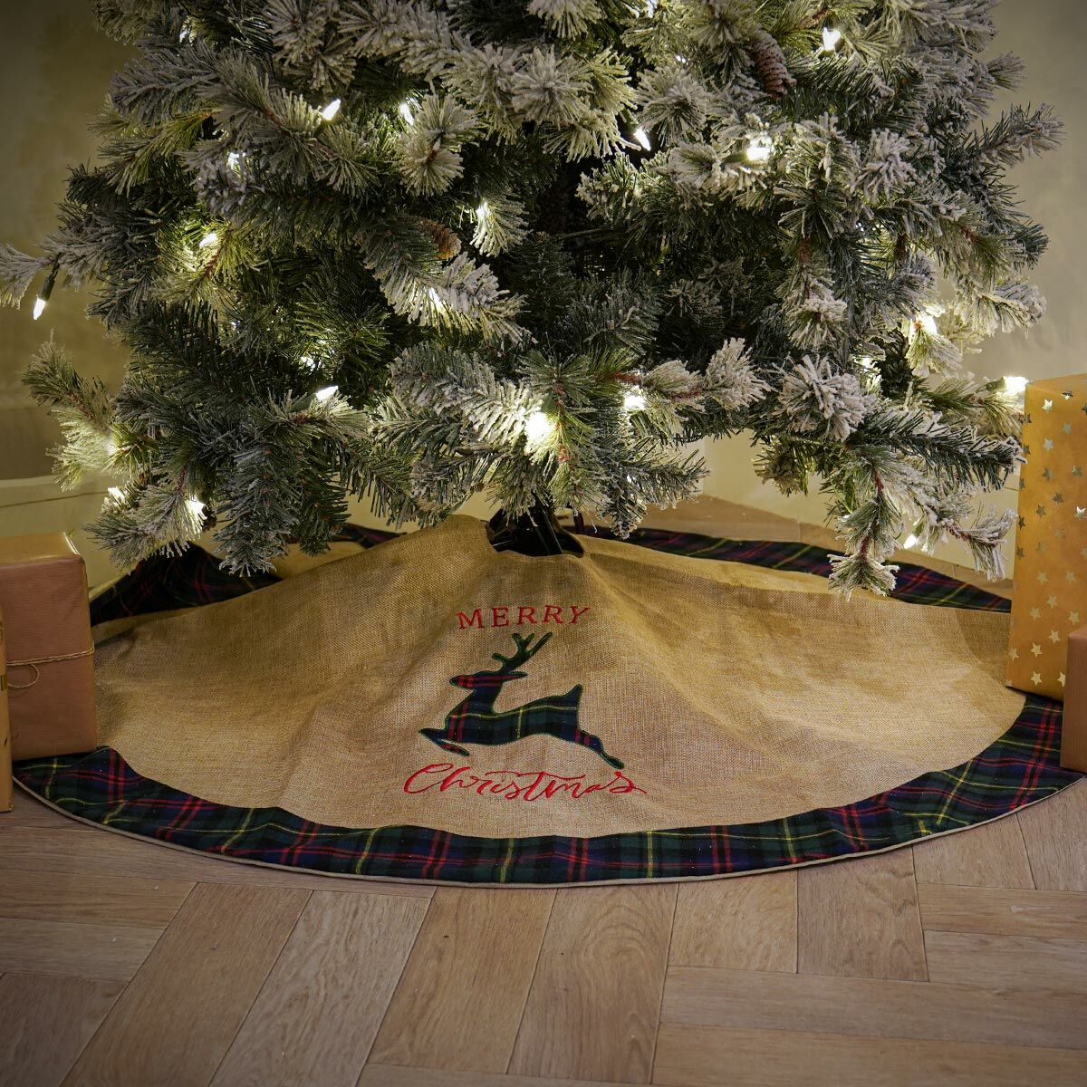 1.2m Brown Hessian Reindeer Christmas Tree Skirt  image 1
