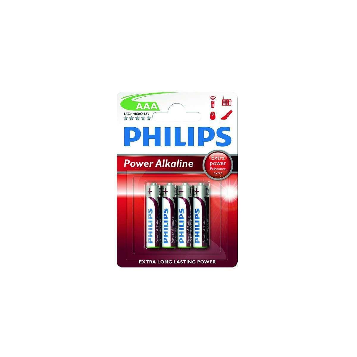 Philips Power Alkaline AAA Batteries (Pack of 4) image 1