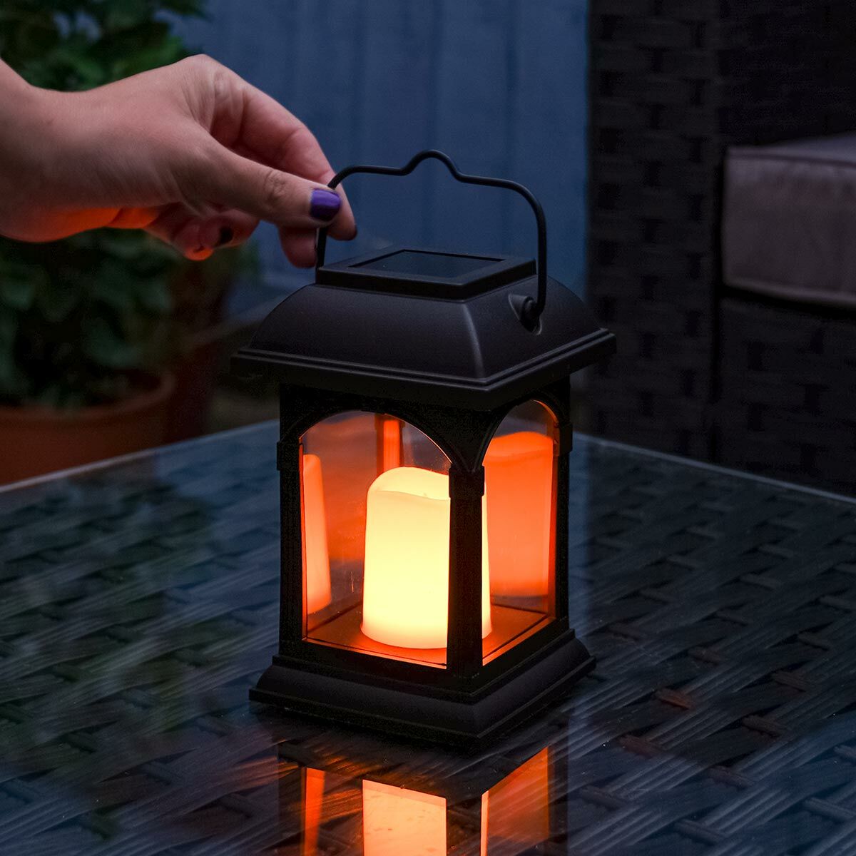 Solar Powered Flickering LED Candle Lantern, 15cm image 1