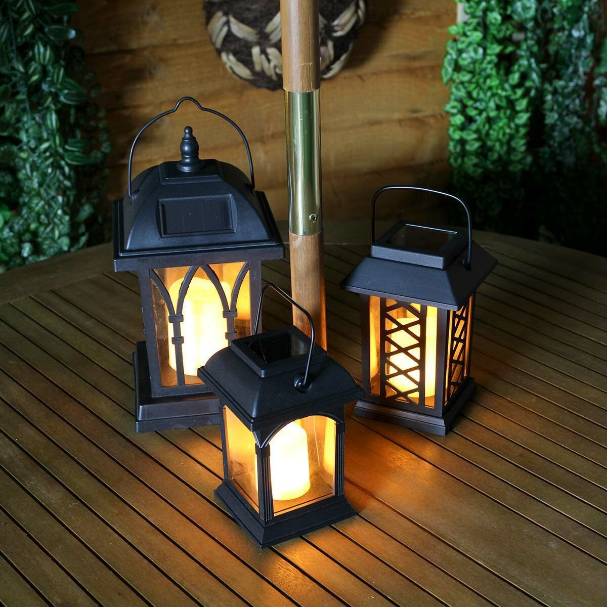 Solar Garden Flickering Candle Lantern, Amber LED, 3 Pack image 1