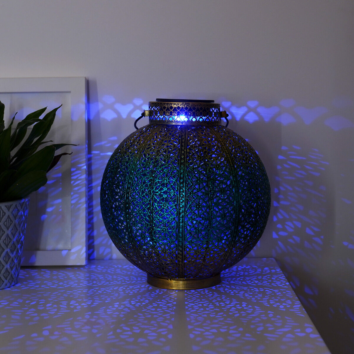 Battery Blue and Gold Moroccan Lantern, White and Colour Changing LEDs image 8