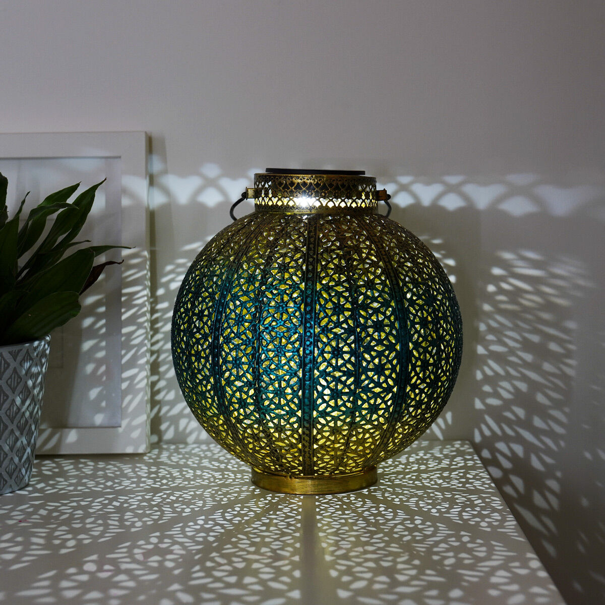 Battery Blue and Gold Moroccan Lantern, White and Colour Changing LEDs image 5