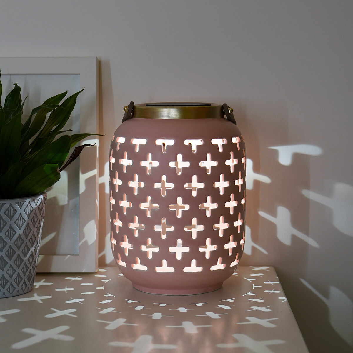 Battery  Pink Ceramic Lantern. White and Colour Changing LEDs image 7