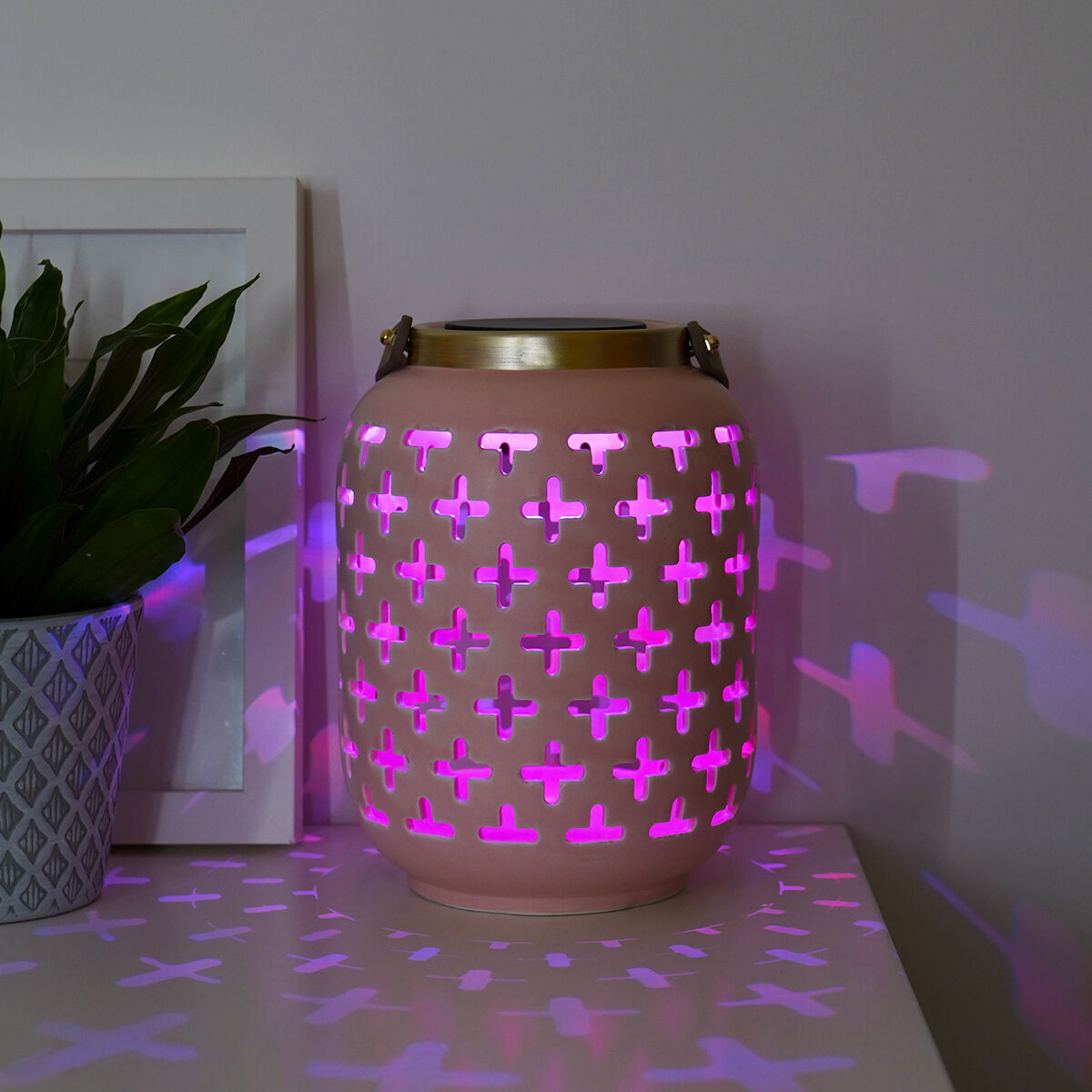 Battery  Pink Ceramic Lantern. White and Colour Changing LEDs image 8