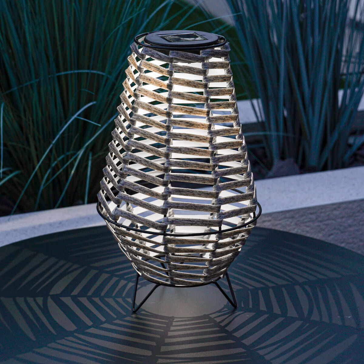 31cm Solar Grey Rattan Style Table Lantern image 2