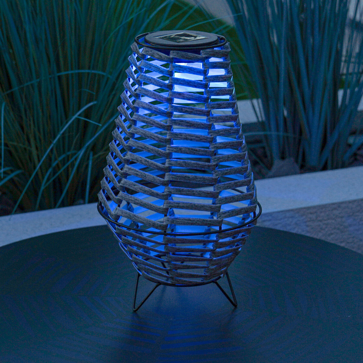 31cm Solar Grey Rattan Style Table Lantern image 3
