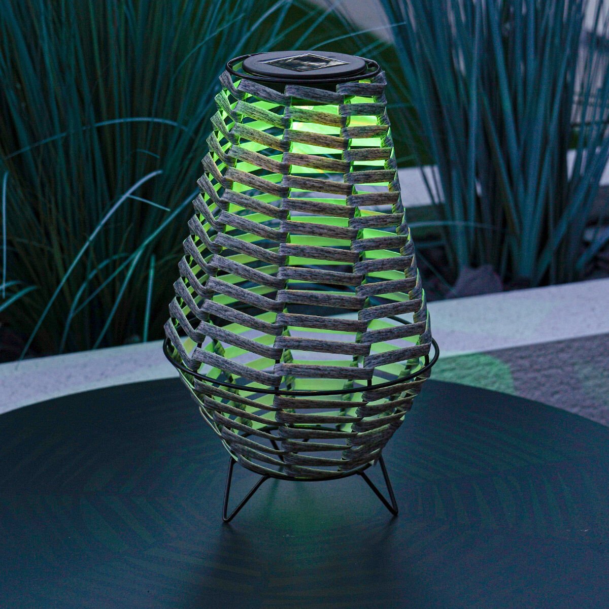 31cm Solar Grey Rattan Style Table Lantern image 4