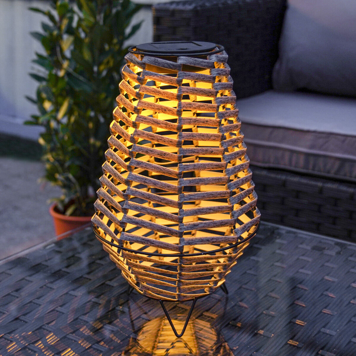 31cm Solar Grey Rattan Style Table Lantern image 1