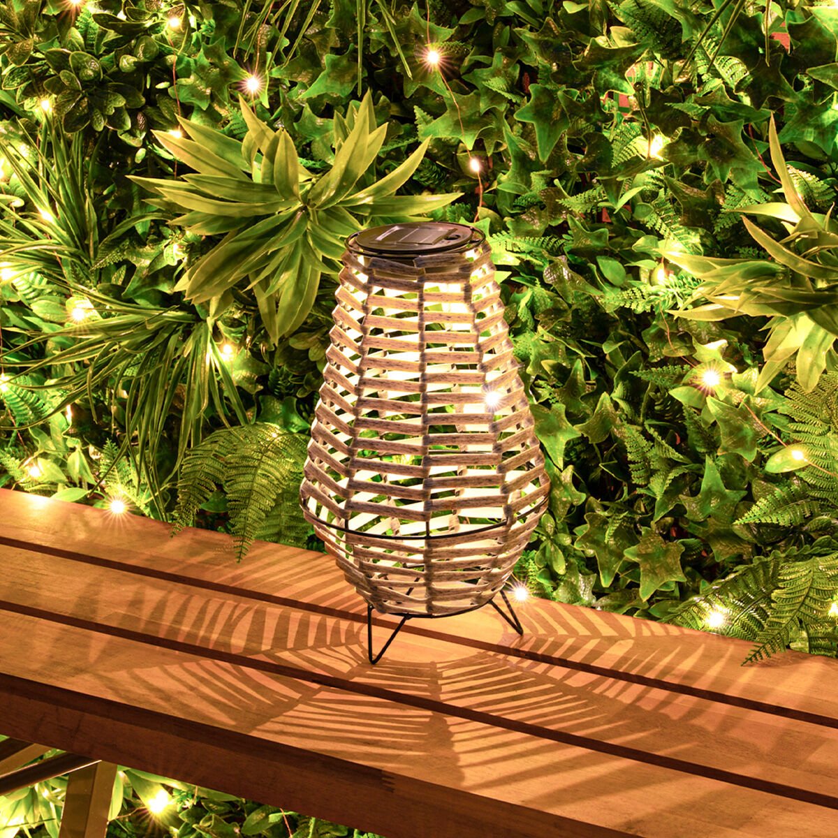 31cm Solar Grey Rattan Style Table Lantern image 6