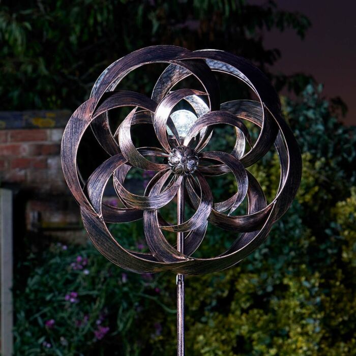 Solar Taurus Wind Spinner Stake Light, Garden Wind Chimes And Spinners