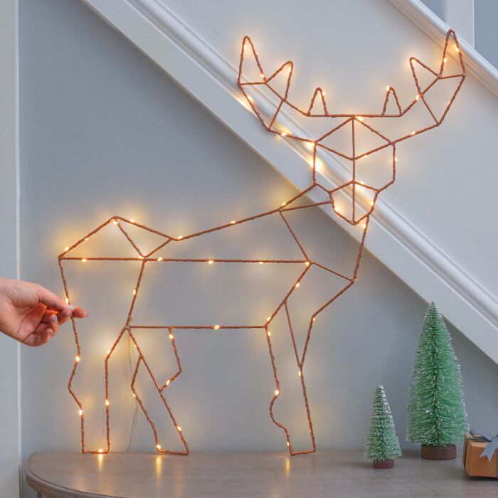 Christmas Reindeer Silhouette Light Warm White LED Metal Wire Battery Operated 