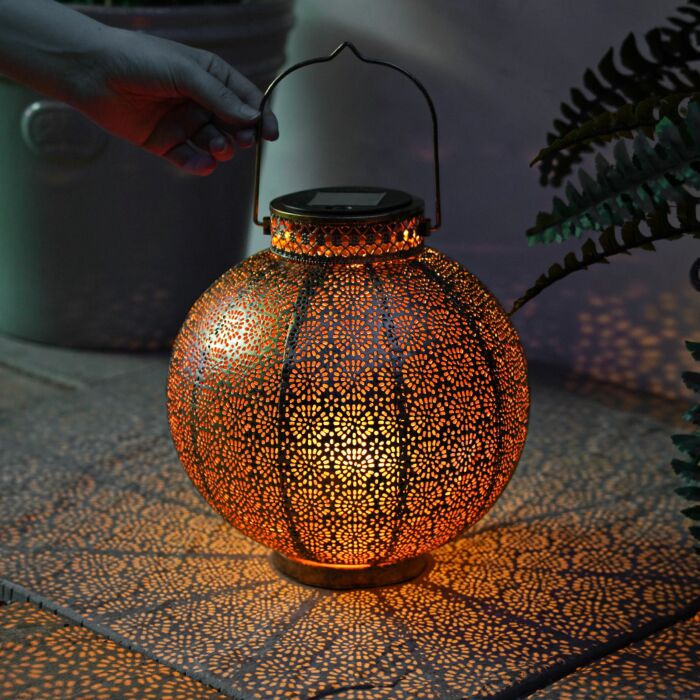 pause violinist Petrify Antique Brass Moroccan Solar Lantern