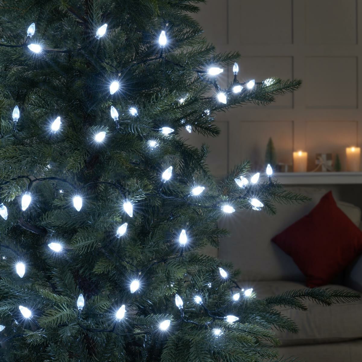 23.9m Indoor & Outdoor Traditional Diamond Christmas Tree Fairy Lights, 400 White LEDs image 1