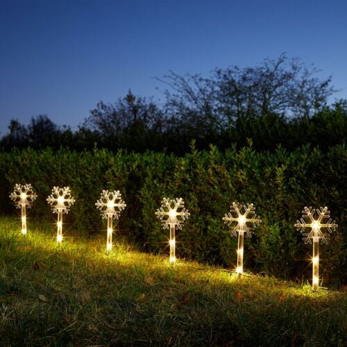Outdoor Battery Christmas Snowflake Stakes Lights, Warm White LEDs, 8 Pack
