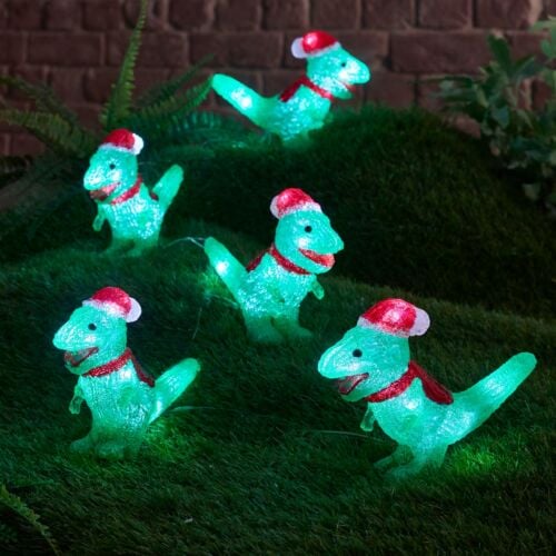 5 Outdoor Battery Acrylic Dinos on String Christmas Figure 