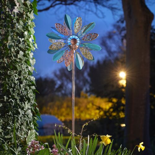 Solar Powered Color Changing LED with Glass Ball Hollow Leaf Garden Kinetic Wind Catcher Wind Mills for Patio Lawn Yard Glintoper Solar Wind Spinner Outdoor Metal Stake Yard Spinners 