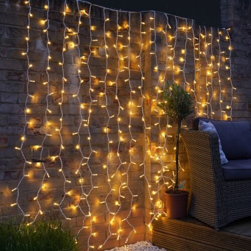 4.4m Premier 180 LED Outdoor Snowing Icicle Christmas Lights & Timer Ice White 