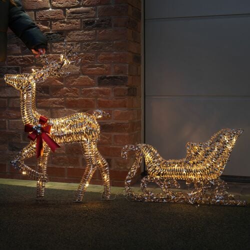 84cm Rose Gold Outdoor Light up Reindeer & Sleigh