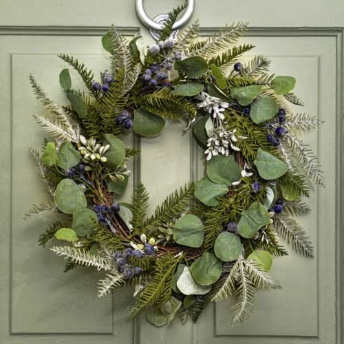 50cm Green Eucalyptus and Navy Berries Christmas Wreath