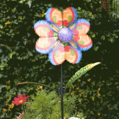 Solar Hand Painted LED Flower Wind Spinner Stake light
