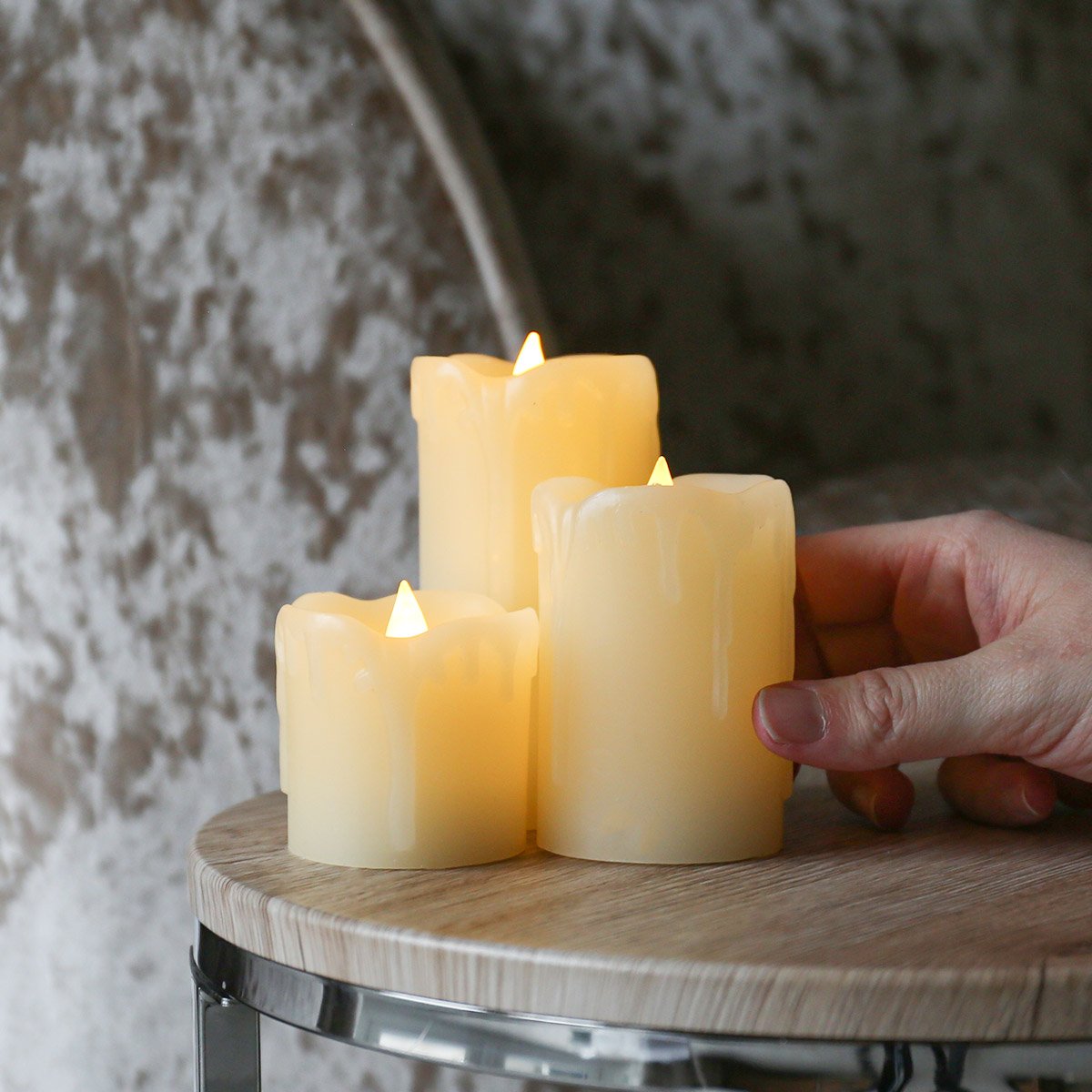 3 Battery Operated Flickering LED Wax Pillar Candles